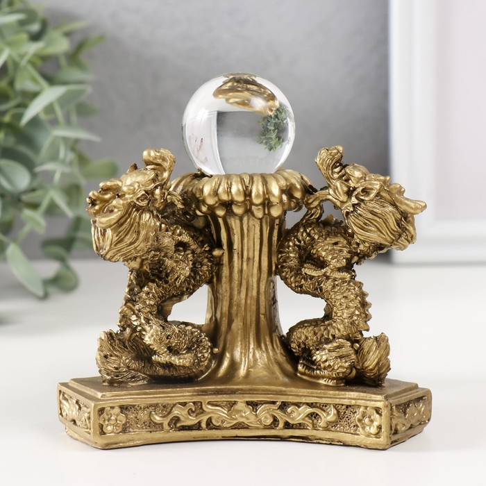 Нэцке полистоун бронза  Нэцке полистоун бронза "Драконы со стеклянным шаром" 8х12х12 см
