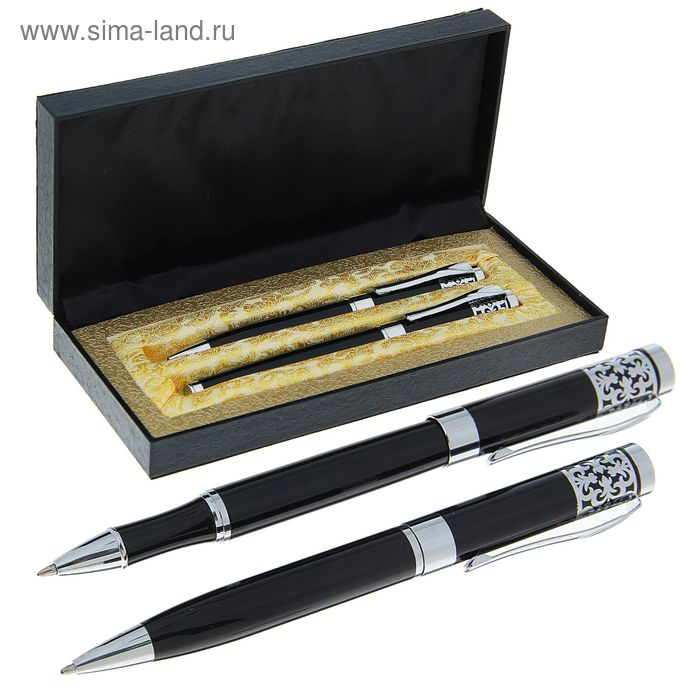 Ручки шариковые подарочные  Ручки шариковые подарочные "Гравюра" 2 штуки, в кожзам футляре