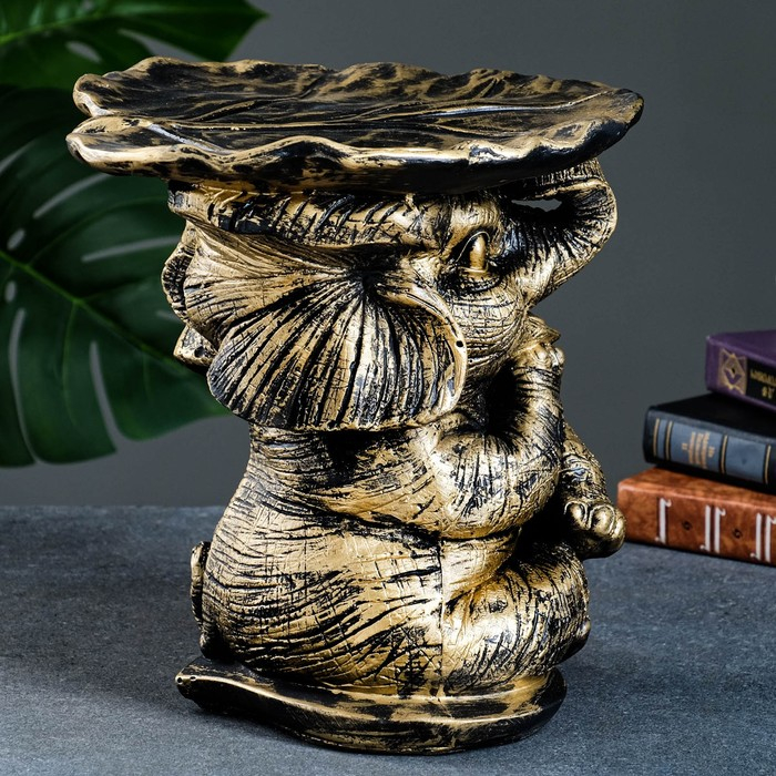 Фигура - подставка Фигура - подставка "Слон с листком" бронза/золото, 30х30х30см