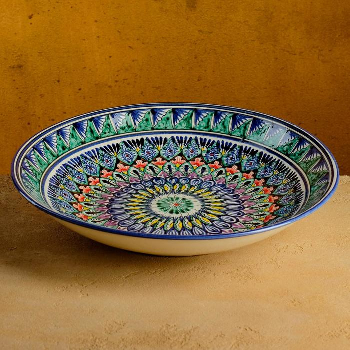 Ляган Риштанская Керамика  Ляган Риштанская Керамика "Узоры", 33 см, синий, глубокий