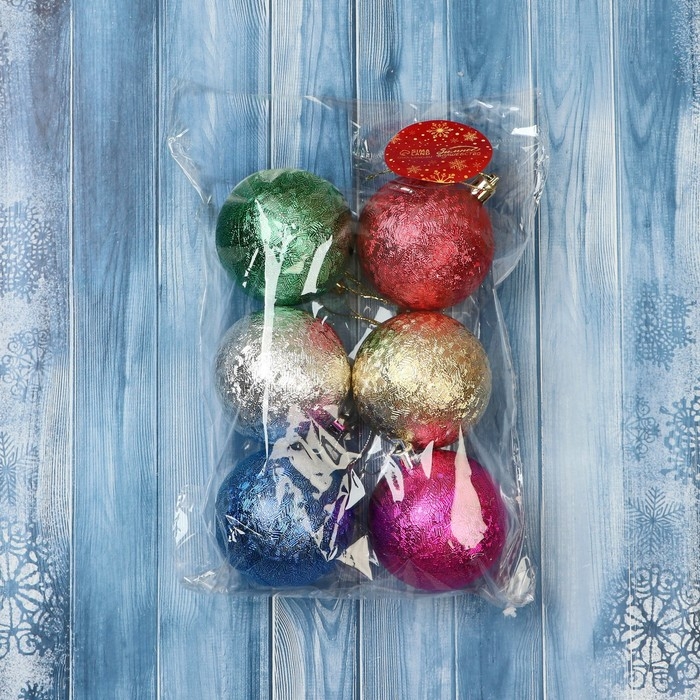 Набор шаров пластик d-6 см, 6 шт Набор шаров пластик d-6 см, 6 шт "Прокси рельефный" микс