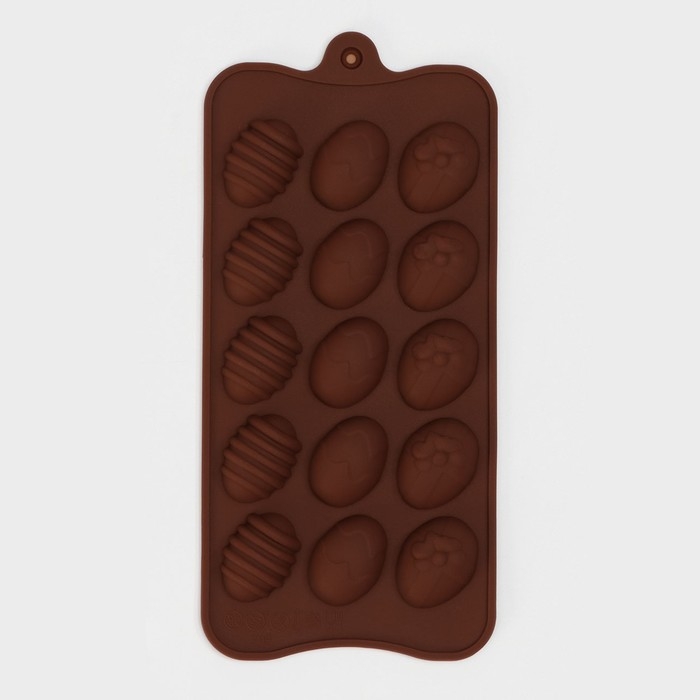 Форма для конфет и шоколада Доляна «Пасхальные яйца», силикон, 22×10,5 см, 15 ячеек (3,2×2,5 см), цвет коричневый Форма для конфет и шоколада Доляна «Пасхальные яйца», силикон, 22×10,5 см, 15 ячеек (3,2×2,5 см), цвет коричневый