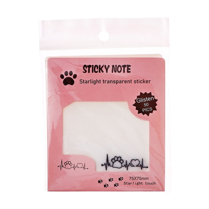 Блок с липким краем 75мм х 75мм 50л пластик прозрачные с блестками Лапка с сердцем Блок с липким краем 75мм х 75мм 50л пластик прозрачные с блестками Лапка с сердцем