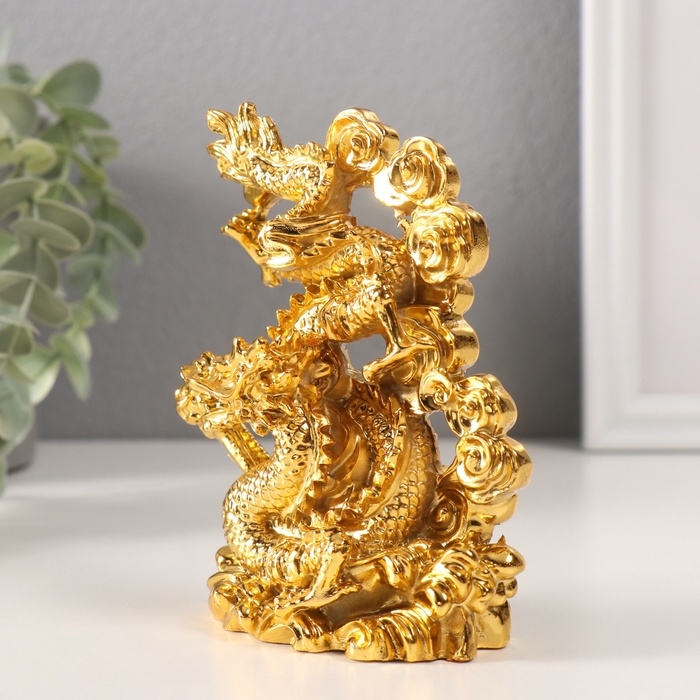 Нэцке полистоун Нэцке полистоун "Дракон силы и мудрости" золото 4,5х8,5х12,2 см
