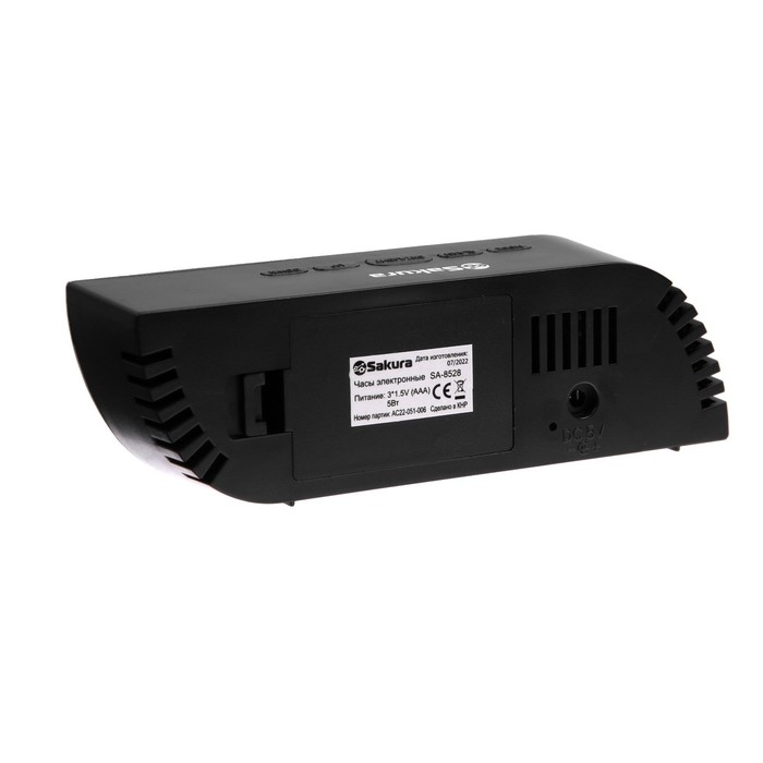 Часы-будильник Sakura SA-8528, электронные, будильник, 3хААА, чёрные Часы-будильник Sakura SA-8528, электронные, будильник, 3хААА, чёрные