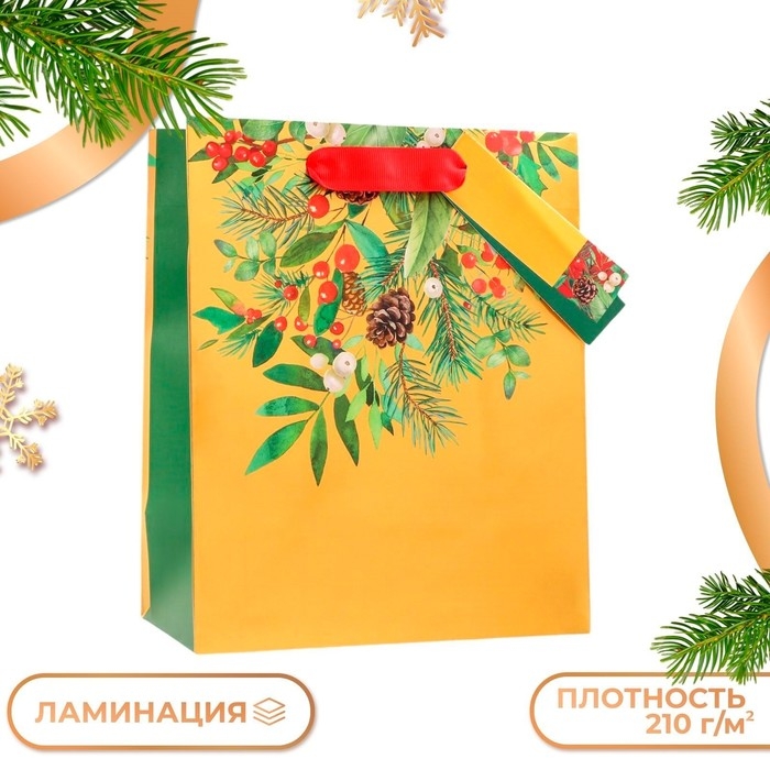 Новый год. Пакет подарочный  Новый год. Пакет подарочный "Новогодний букет", люкс, 18 х 22,3 х 10 см.