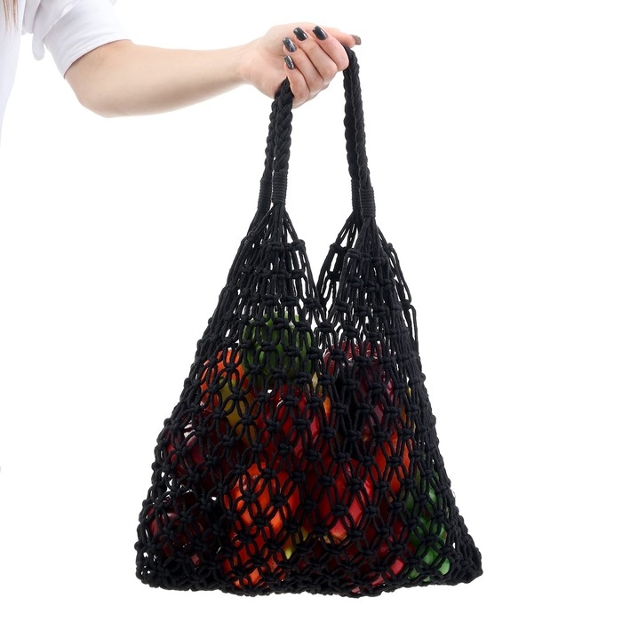 Авоська 35 х 48 см, ручка 14 см, клетка 3.5 см, черная Авоська 35 х 48 см, ручка 14 см, клетка 3.5 см, черная