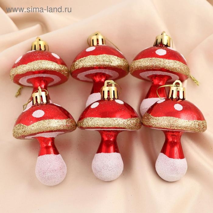 Украшение ёлочное Украшение ёлочное "Грибочек" (набор 6 шт) 4,5х6 см