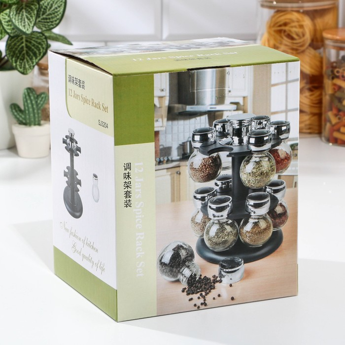 Набор для специй из стекла на подставке &laquo;Бабл&raquo;, 18&times;18&times;22 см, 12 шт