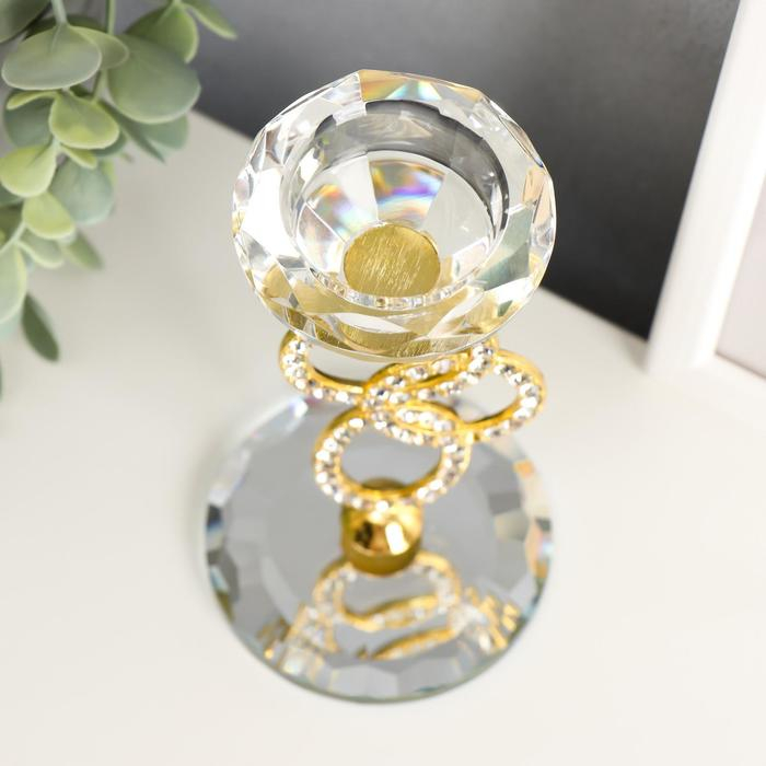 Подсвечник стекло на 1 свечу  Подсвечник стекло на 1 свечу "Сплетение колец" стразы золото 16,5х8х8 см