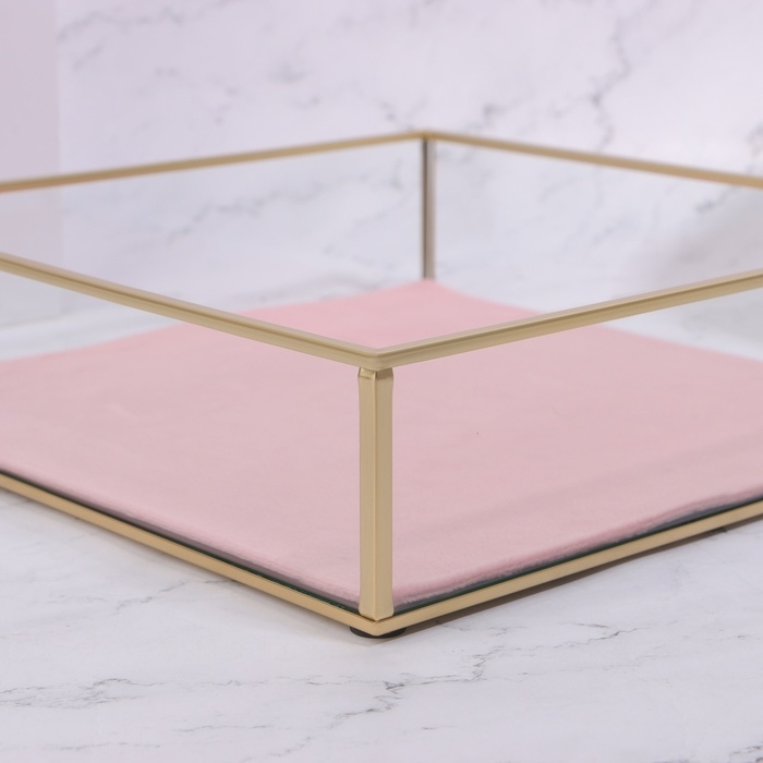 Органайзер для хранения «PINK RIPPLES», стеклянный, 1 секция, 24 × 24 × 6,5 см, цвет прозрачный/медный/розовый