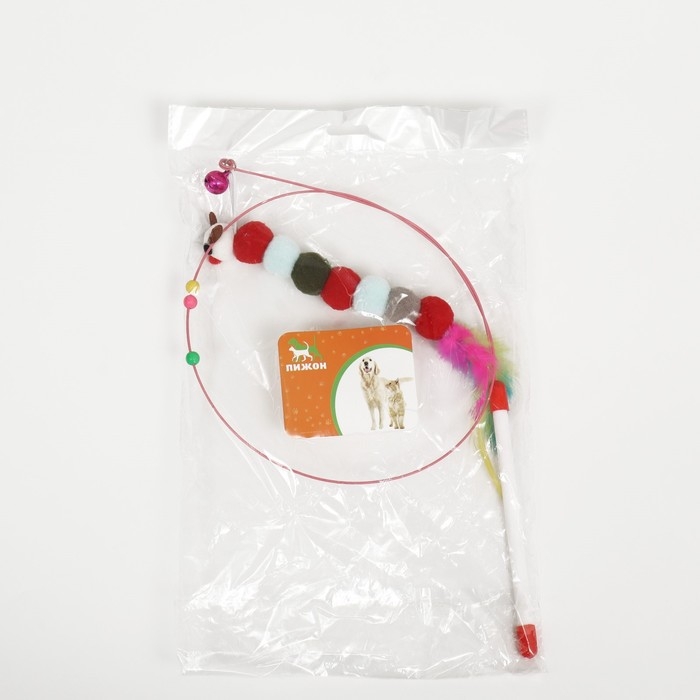 Дразнилка-удочка  Дразнилка-удочка "Гусеница с перьями разноцветная", стальная проволока, 110 см, микс цветов