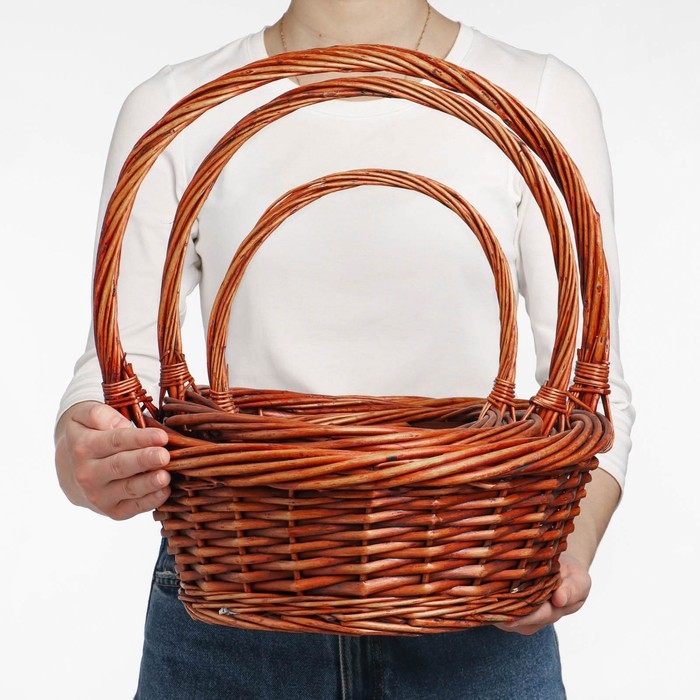 Набор корзин, 3 шт, 36х14/39 см, 30х12/34 см, 23х8/25 см, ива коричневая Набор корзин, 3 шт, 36х14/39 см, 30х12/34 см, 23х8/25 см, ива коричневая