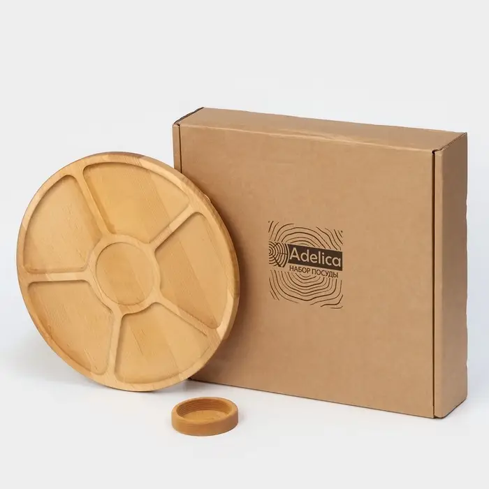 Менажница Adelica &laquo;Фортуна&raquo;, 6 секций, на ножках с соусницей, d=30 см, 70 мл, дерево берёза