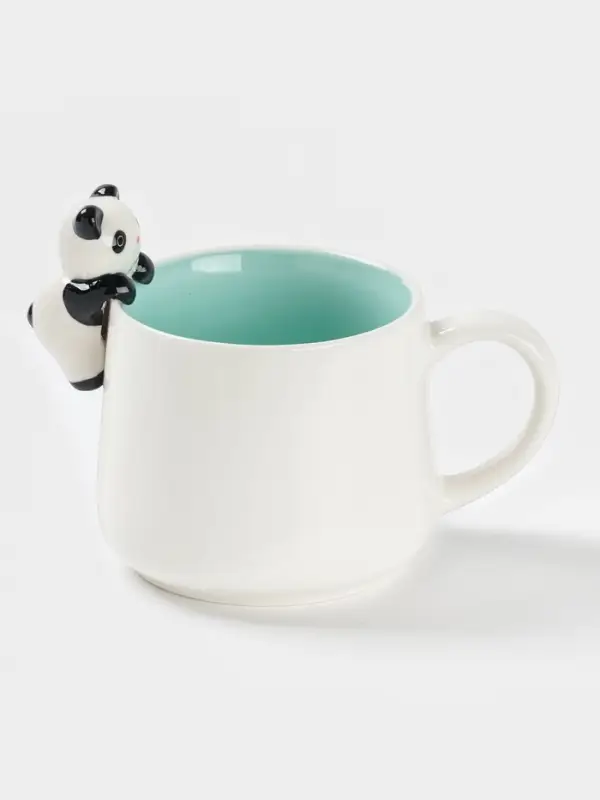 Кружка Доляна &laquo;Пандочка&raquo;, 400 мл, керамика, с фигуркой, белая, бирюзовая