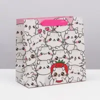 Пакет подарочный ламинированный квадратный, упаковка, &laquo;Котики&raquo;, 22&times;22&times;11 см