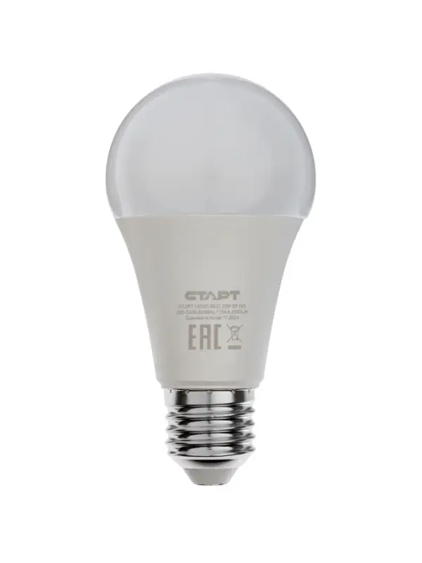Лампа светодиодная СТАРТ, 25 Вт, Е27, А60, 6500К, 2000 Лм, свечение холодное белое