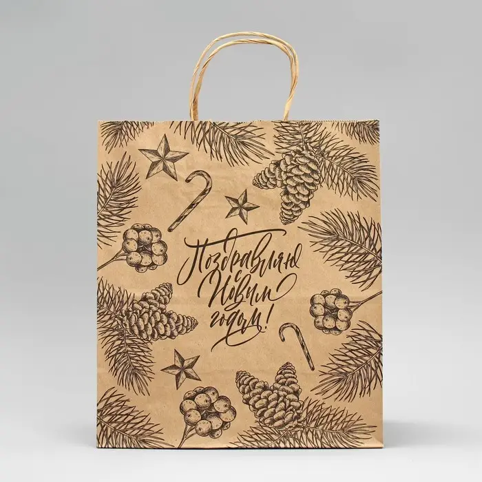 Пакет подарочный новогодний крафтовый «Поздравляю с Новым годом», 24 х 28 х 14 см Пакет подарочный новогодний крафтовый «Поздравляю с Новым годом», 24 х 28 х 14 см