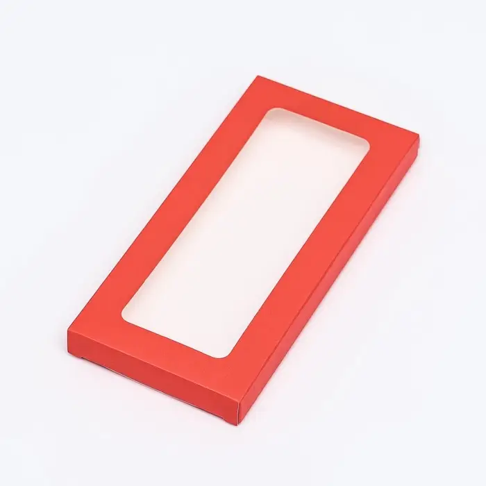 Подарочная коробка под плитку шоколада, с окном, красный, 17×8×1.4 см Подарочная коробка под плитку шоколада, с окном, красный, 17×8×1.4 см