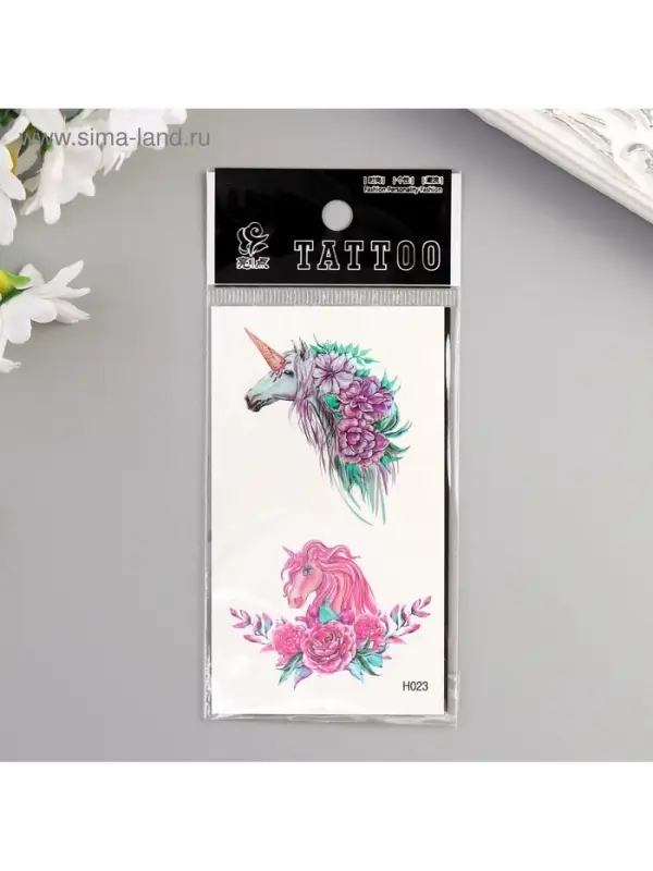 Переводные тату на тело цветные «Единороги и пионы», 10.5×6 см Переводные тату на тело цветные «Единороги и пионы», 10.5×6 см