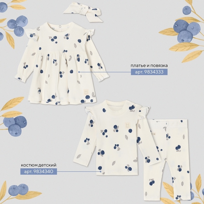 Боди с дл. Рукавом Крошка Я Blueberry  р. 74-80, молочный