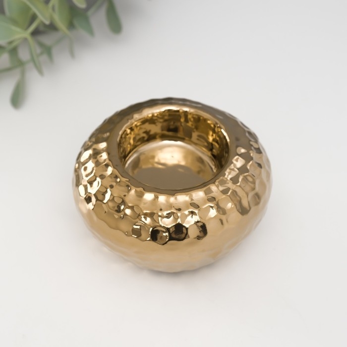 Подсвечник керамика на 1 свечу "Капли дождя на шаре" d=4 см золото 8х8х5 см