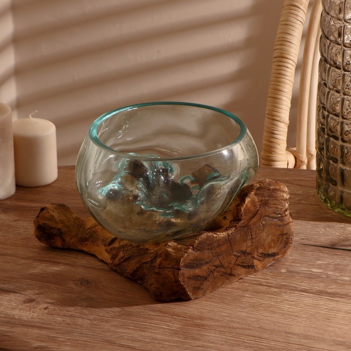 Вазон стекло на дереве  Вазон стекло на дереве "Забота" 20х25х25 см, МИКС