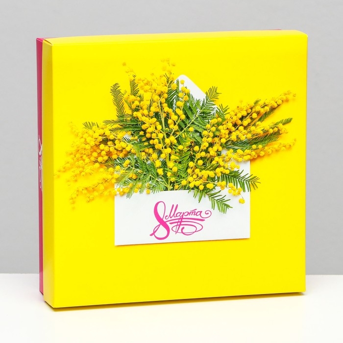 Коробка складная, Коробка складная, "Весенняя мимоза" 20 х 20 х 6 см