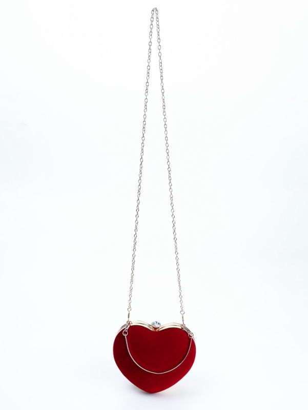 Сумка жен, 15,5*8*17 см, отд на фермуаре, цепь, текстиль, сердце, красный