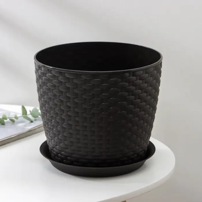 Горшок для цветов с поддоном &laquo;Ротанг&raquo;, 4.7 л, d=15 см, h=14 см, пластиковый, коричневый