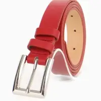 Ремень женский, 110&times;2.3 см, классическая пряжка металл, серебристая, красный