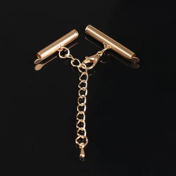 Концевик для браслета из бисера (пара) QF, 20 мм, металл, с цепочкой удлинителем, цвет золото