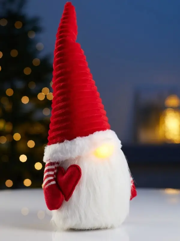 Светодиодная фигура &laquo;Гном романтик в красном&raquo; 40 см, текстиль, 1 LED, от батареек LR1130&times;3, свечение тёплое белое