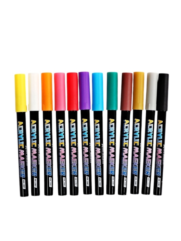Набор маркеров акриловых 12 цветов, конусный наконечник 0,7мм Набор маркеров акриловых 12 цветов, конусный наконечник 0,7мм