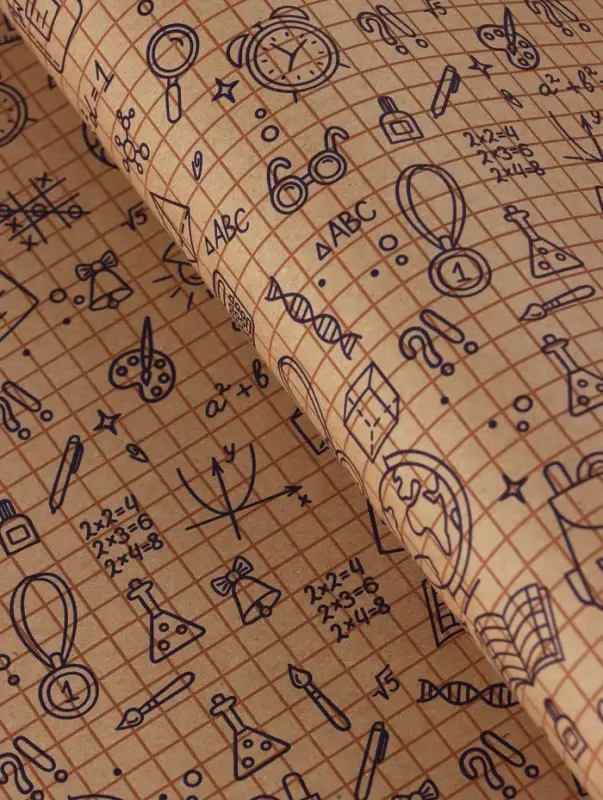 Бумага упаковочная крафт «Школьная пора», коричневый/синий на коричневом фоне 0.7×10±5%м Бумага упаковочная крафт «Школьная пора», коричневый/синий на коричневом фоне 0.7×10±5%м