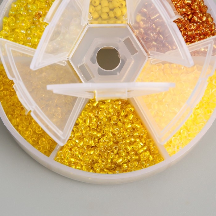 Бисер стекло 8/0 (3 мм) в шкатулке  Бисер стекло 8/0 (3 мм) в шкатулке "Жёлтый" 6 цветов х 10  гр 8х8х2 см