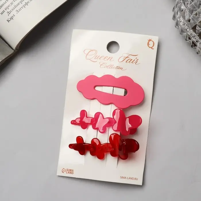 Зажимы для волос «Джаннет», набор 3 шт., 5 см, розовые Зажимы для волос «Джаннет», набор 3 шт., 5 см, розовые