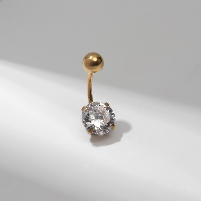 Пирсинг в пупок «Банан» с цирконом, L=1.9 см, белый в золоте Пирсинг в пупок «Банан» с цирконом, L=1.9 см, белый в золоте