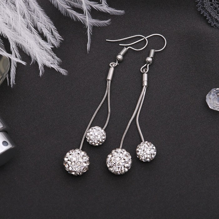 Серьги висячие со стразами «Шамбала», цвет белый в серебре, 6,5см Серьги висячие со стразами «Шамбала», цвет белый в серебре, 6,5см