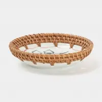 Тарелка керамическая с ротангом, 13.5&times;13.5&times;3 см, МИКС
