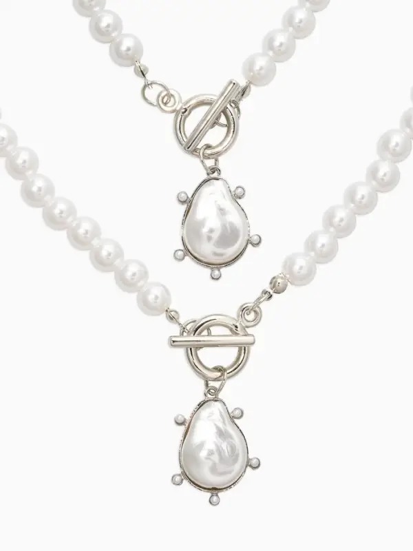Набор 2 пред-а: колье,браслет "Жемчуг с подвеской барочной" 18/42 №8, цвет белый в серебре   1093712