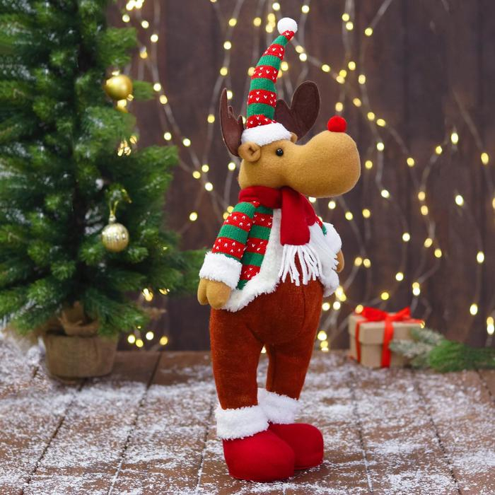 Мягкая игрушка Мягкая игрушка "Олень - пузанчик" стоит, 10х49 см, красно-зелёный