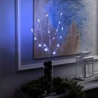 Светодиодная ветка 70 см, 20 LED, серебристая, от батареек AAх2, свечение белое