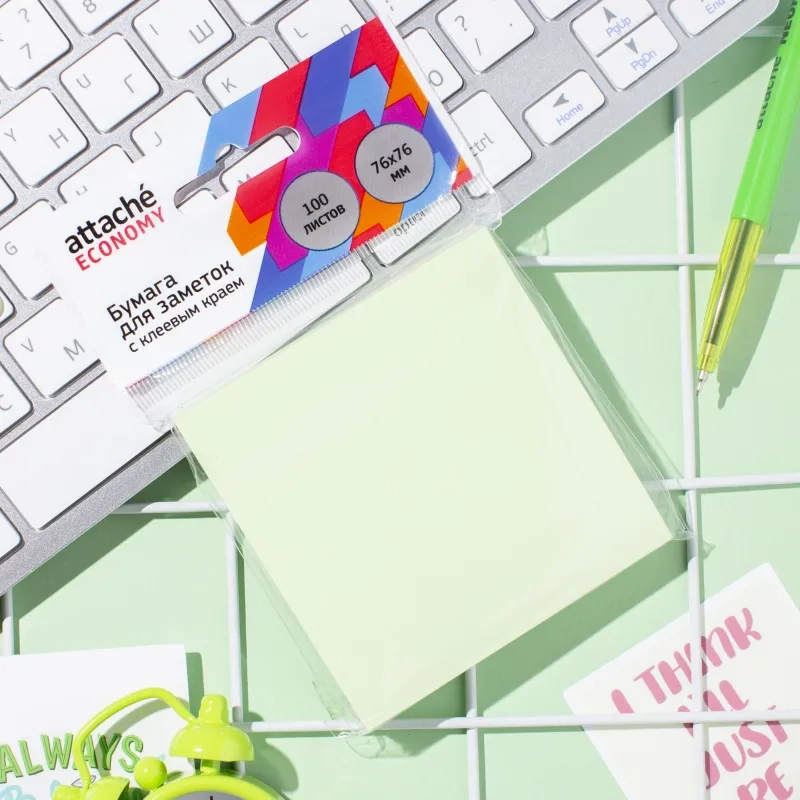 Бумага для заметок с клеевым краем Economy 76x76 мм 100 л паст. зеленый