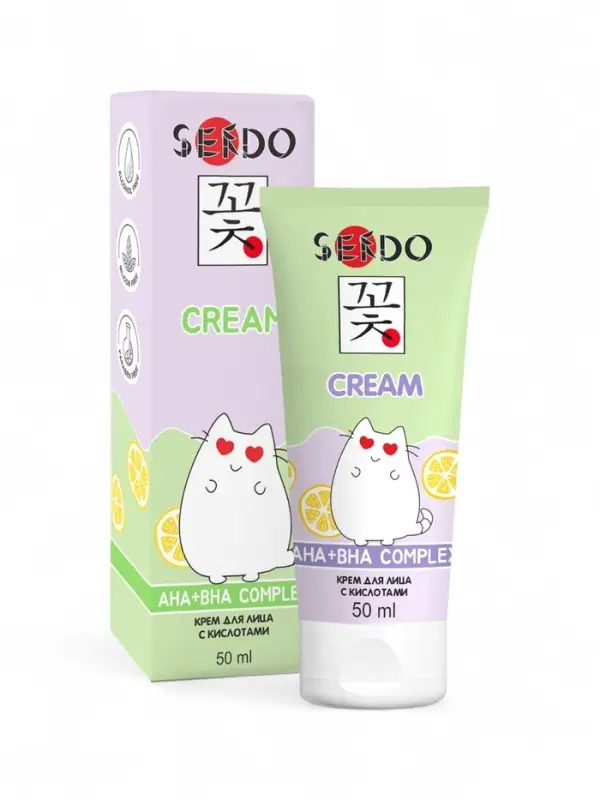 Крем для лица Sendo с кислотами AHA + BHA, 50 мл Крем для лица Sendo с кислотами AHA + BHA, 50 мл