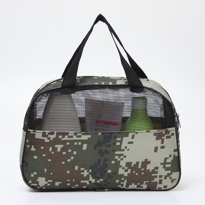 Косметичка на молнии, с ручками, цвет зелёный/бежевый Косметичка на молнии, с ручками, цвет зелёный/бежевый