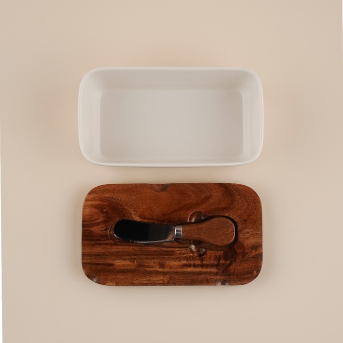 Паштетница фарфоровая с ножом SL Home «Южная акация», 2 предмета: паштетница с деревянной крышкой 650 мл, нож 12,3×3 см Паштетница фарфоровая с ножом SL Home «Южная акация», 2 предмета: паштетница с деревянной крышкой 650 мл, нож 12,3×3 см