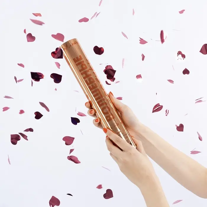 Хлопушка пневматическая "Волшебные сердечки" Сердца" фольга, розовое золото, металлик (12/30 см) 109