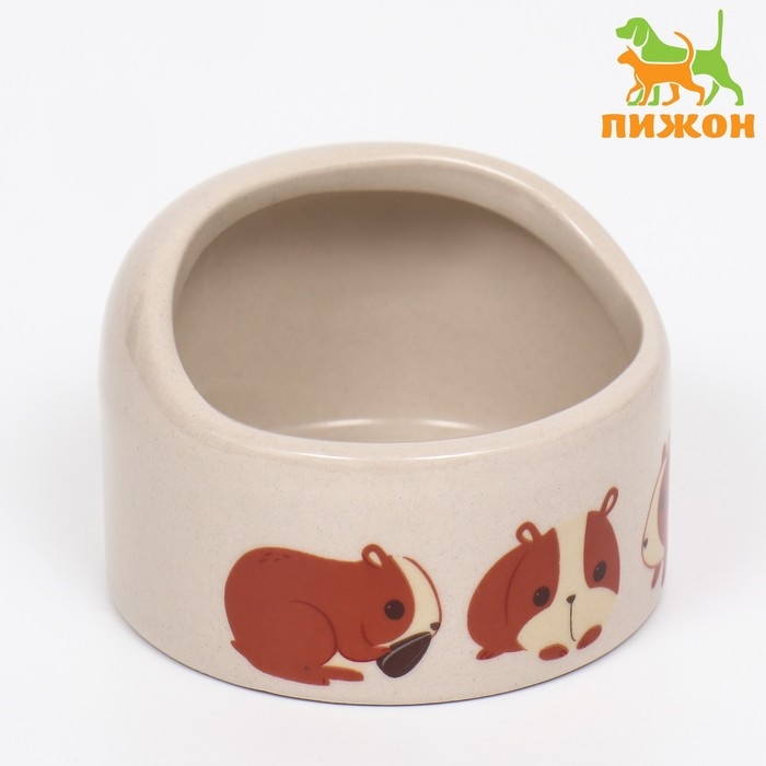 Миска керамическая Миска керамическая "Хомячки" 65мл, 6,3 х 4,5 см, бежевая с принтом