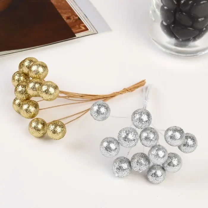 Декор для творчества Декор для творчества "Блестящие шарики" (1 набор=1 букет) в букете 12 шт МИКС 10х1х1 см